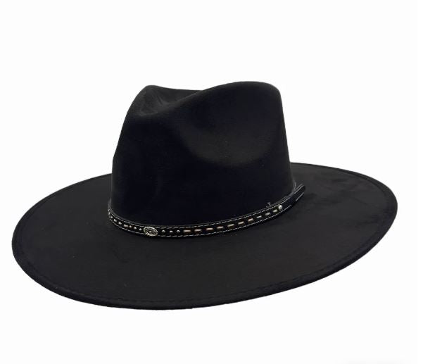 American Hat Makers Black Granger Faux Suede Rancher Fedora Hat 720094
