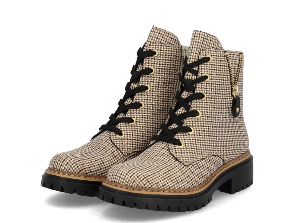 Rieker Beige Houndstooth Print Pearl Women's Boots 72617-60