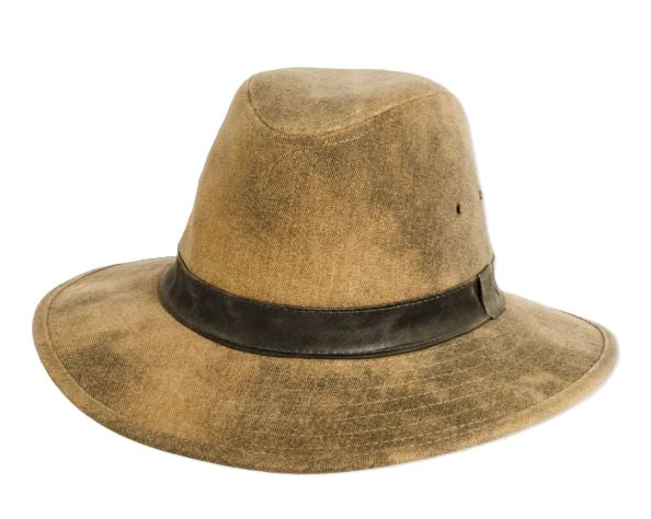 American Hat Makers Tan Distressed Shasta Tarp Cloth Cotton Outback Hat 730026