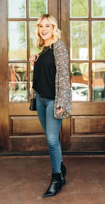 Southern Grace Black Fall Fever Floral Top 7460B