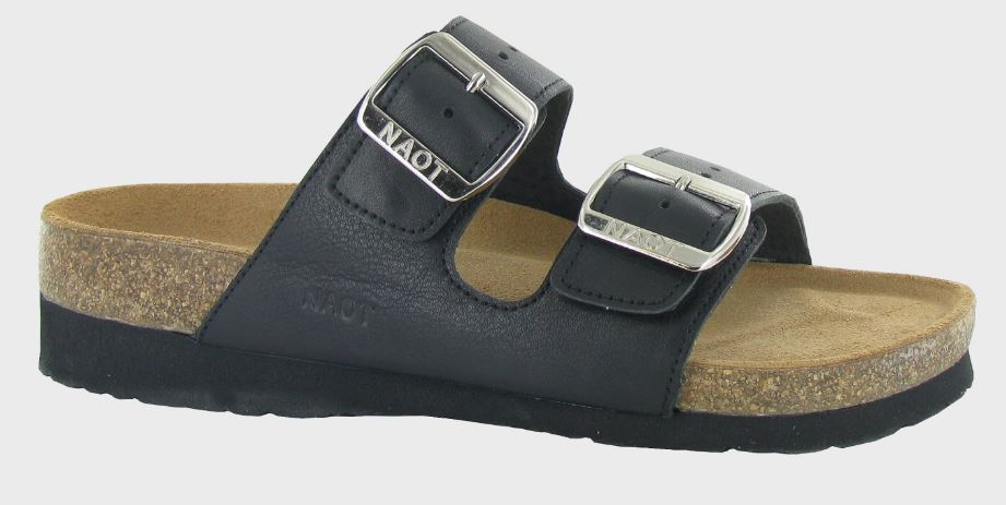 Naot Soft Black Leather Santa Barbara Womens Slide On Sandals