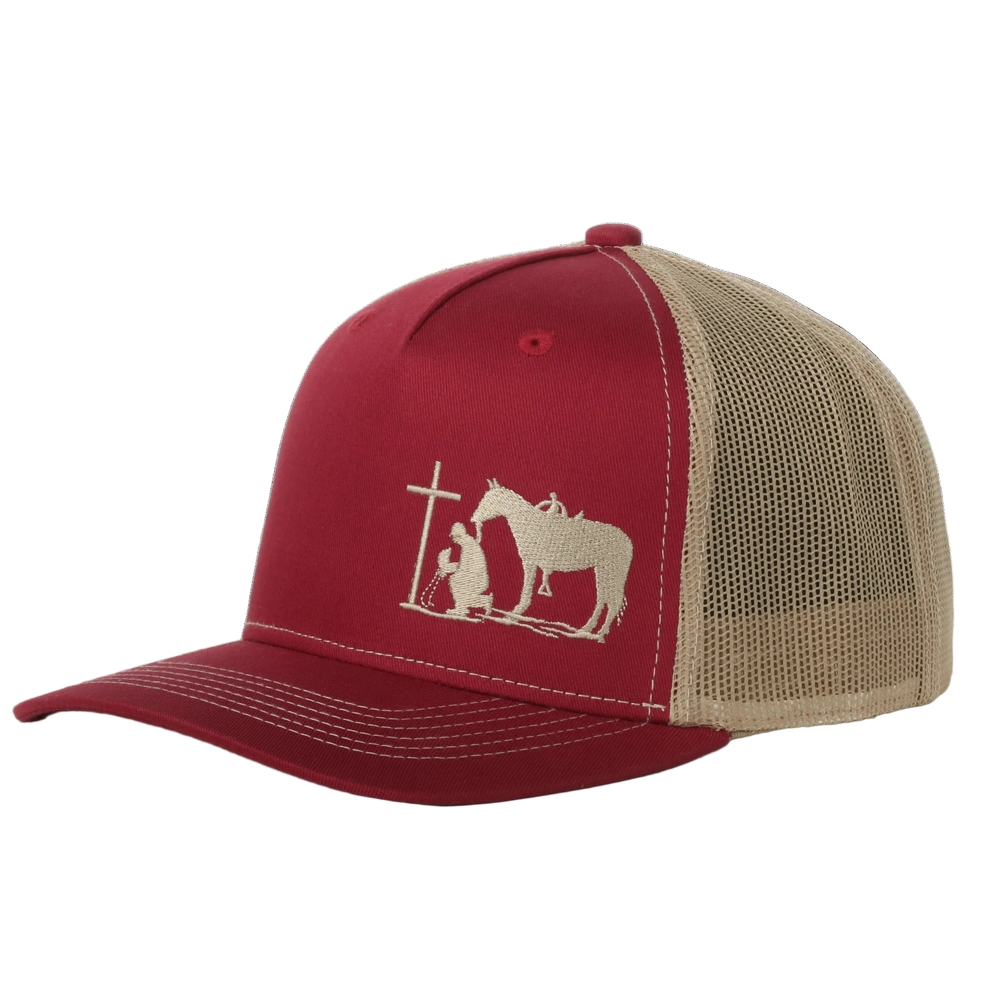 Dally Up Red/Tan Dally 168 Hat with Praying Cowboy Patch 168