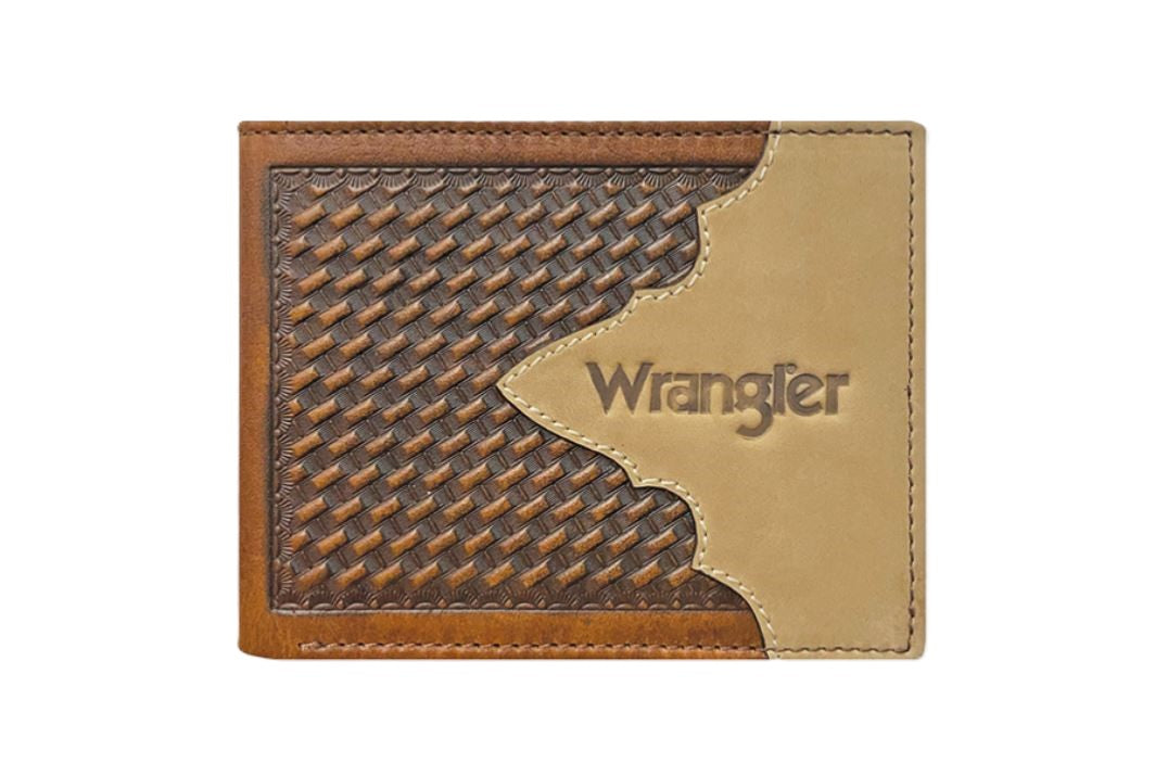 Wrangler Brown Genuine Leather Basketweave Bifold Wallet 7607002