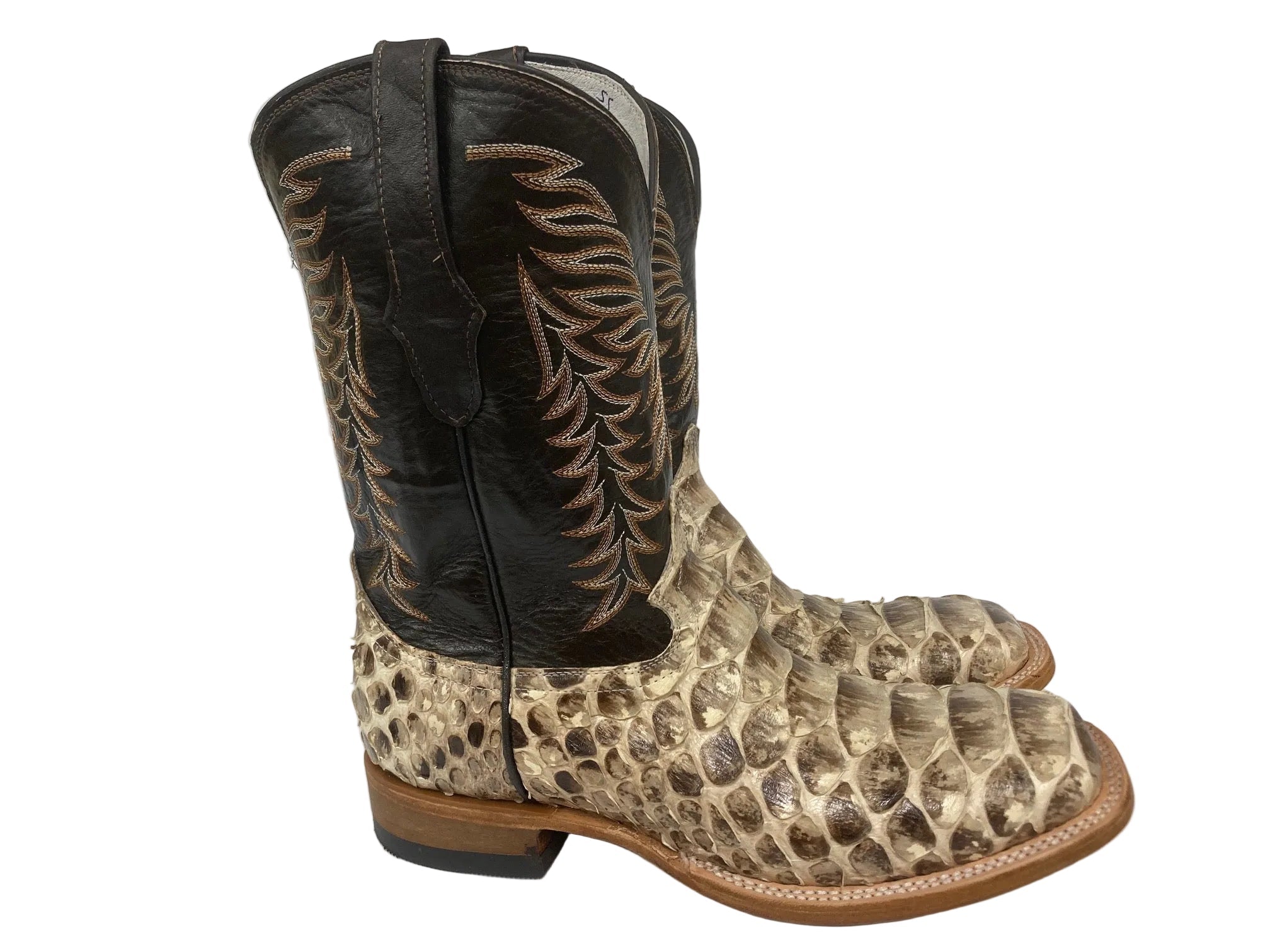 Cowtown Python Snake Skin Wide Square Toe Men's Western Boots Q818