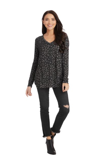 Mud Pie Black Leopard Teddy Womens Tee Shirt 85100107BK