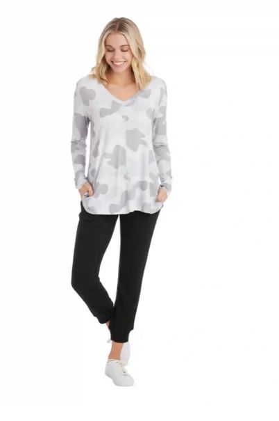 Mud Pie Gray Camo Teddy Womens Longsleeve Tee Shirt 85100107GY