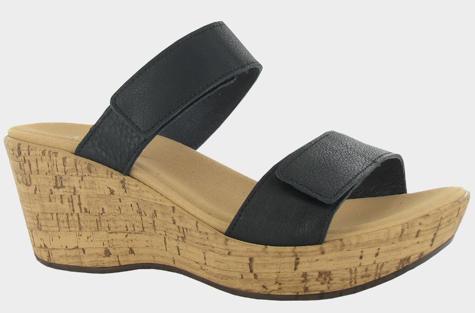 Naot Soft Black Leather Caveran Womens Wedge Sandals
