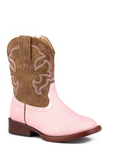 Roper Brown Faux Leather Shaft/Pink Glitter Vamp Gretchen Toddler Girl Boots 901701913804PI