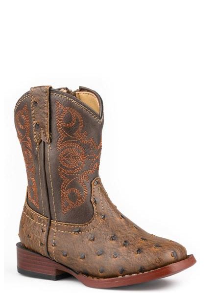 Roper Brown Faux Ostrich Leather Luke Toddler Boots 901701913803BR