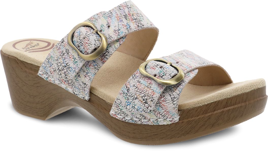 Dansko White Multi Sophie Womens Adjustable Strap Slide Sandals 9841-132200