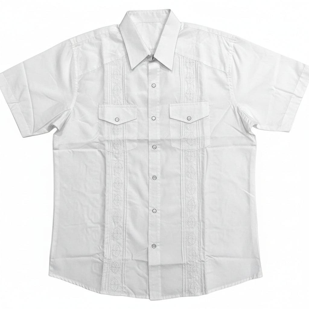 American West White Guayabedra Men's Collared Half Sleeve Snap Front Shirt AW-3002-WHT