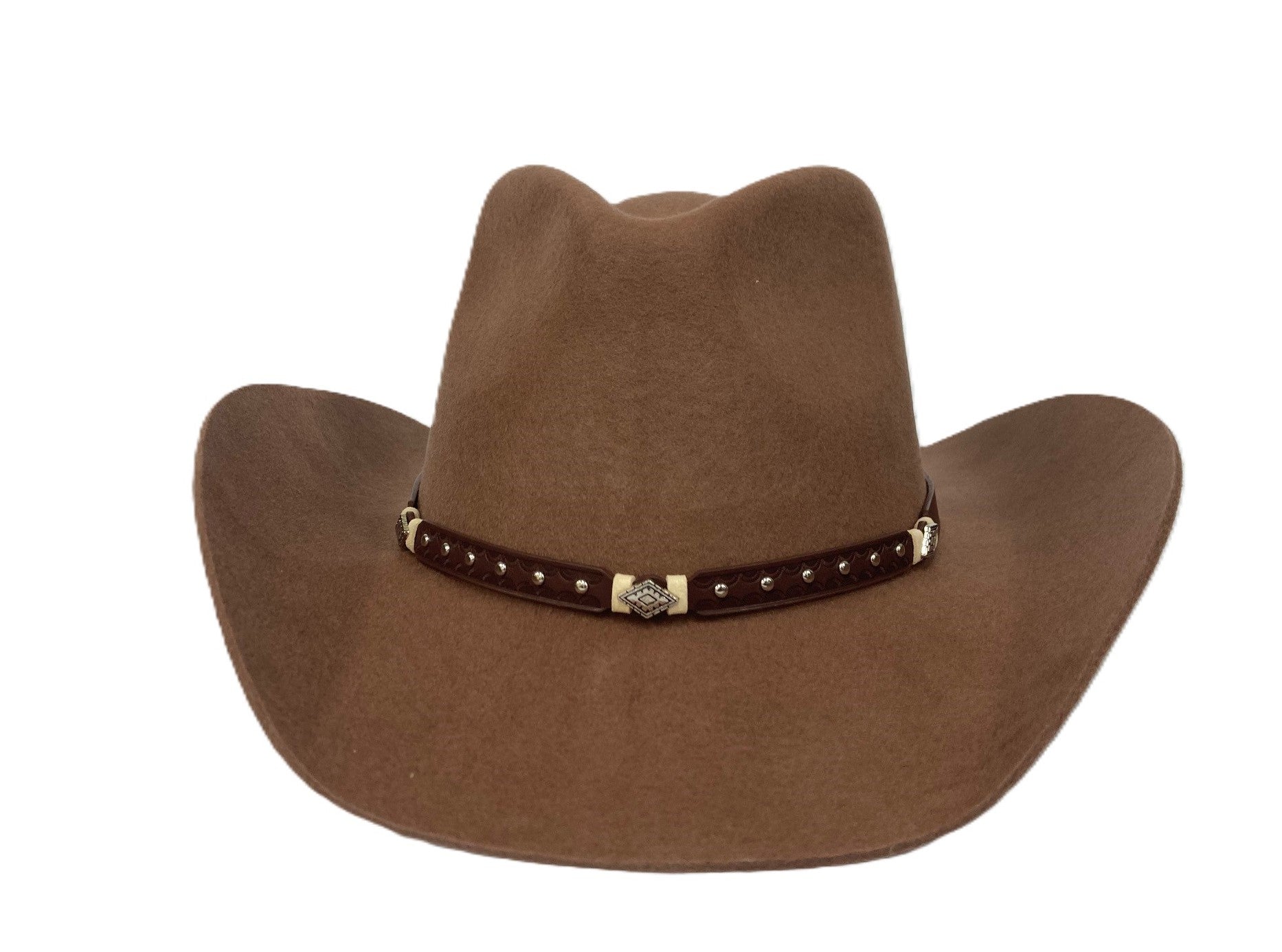 Lebo's Light Brown Wool Western Hat with Leather Hatband (with Diamond Shaped Accents) BA06-TAN