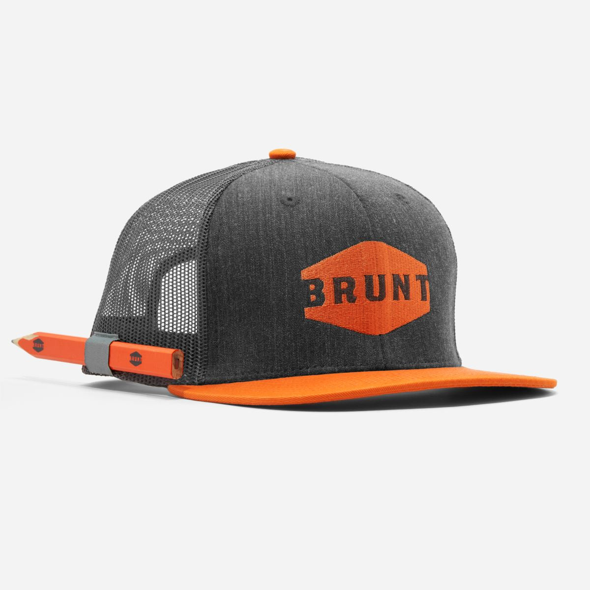 Brunt Grey Heather and Orange Flat Brim Work Snapback Hats BRX20000-167