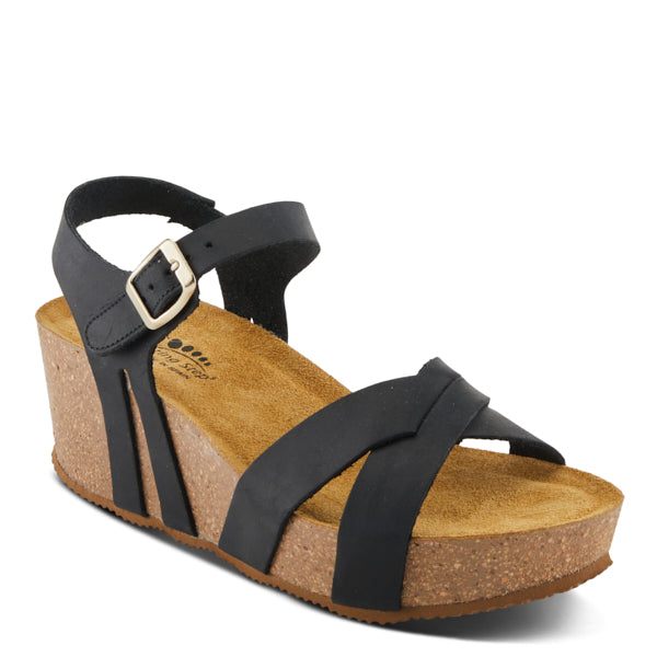 Spring Step Black Burton Women's Wedge Sandals BURTON-BN