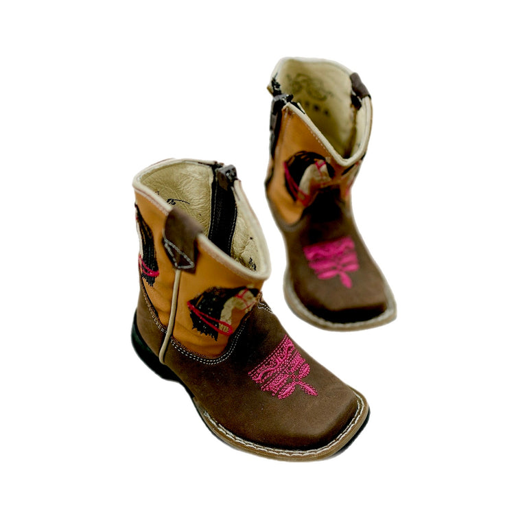 Mishmoccs Brown Little Kids Wide Square Toe Cowgirl Boots COWGIRLBOOT
