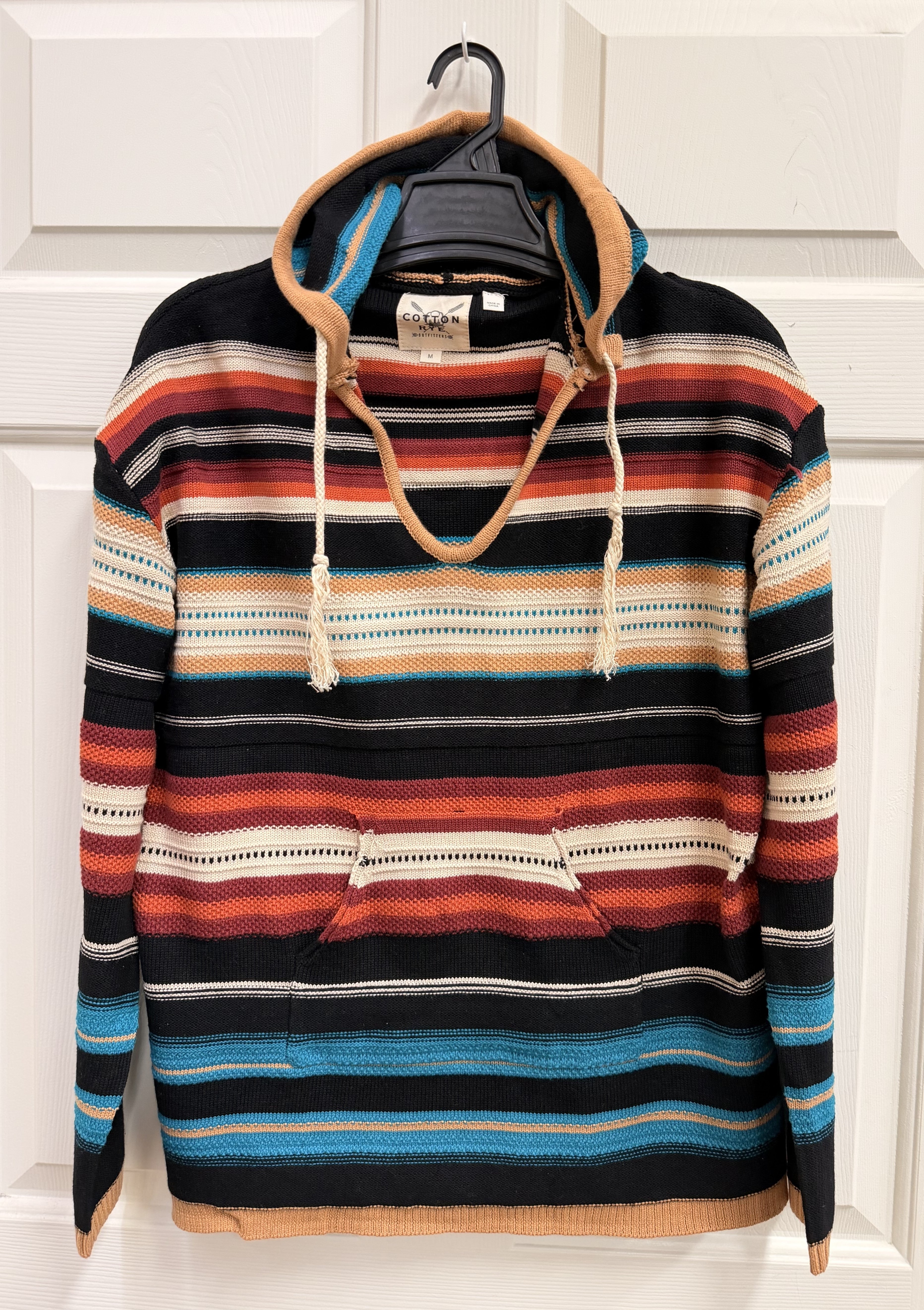 Cotton & Rye Multi Color Stripe Southwest Style Hoodie Top CRK088M