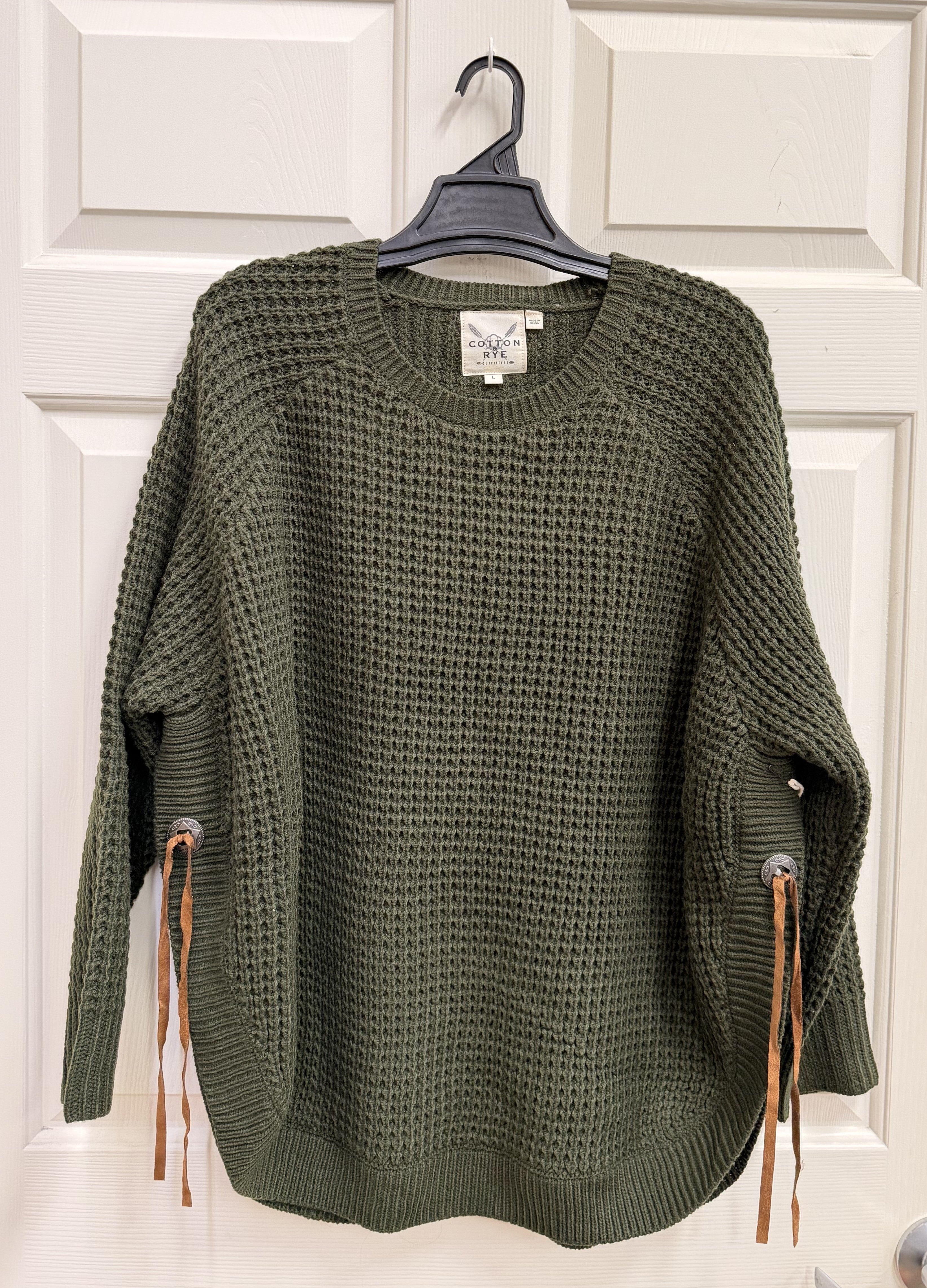 Cotton & Rye Olive Green Concho Women's Sweater CRK204OD