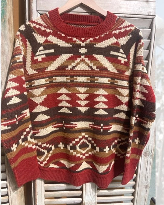 Cotton & Rye Red Aztec Round Bottom Women's Sweater CRK4126R