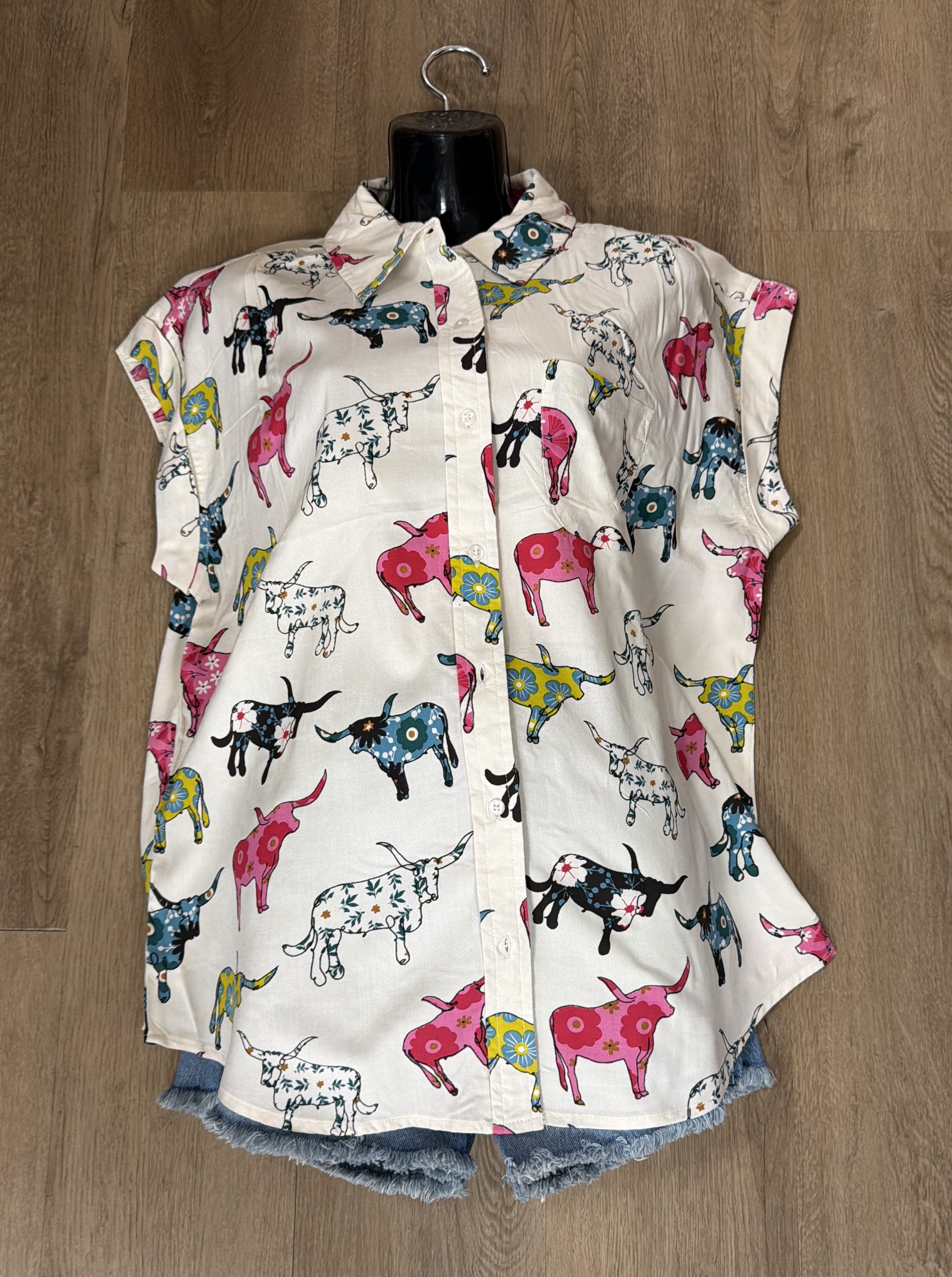 Cotton & Rye Short Sleeve Longhorn Button Women's Shirt CRW713FL