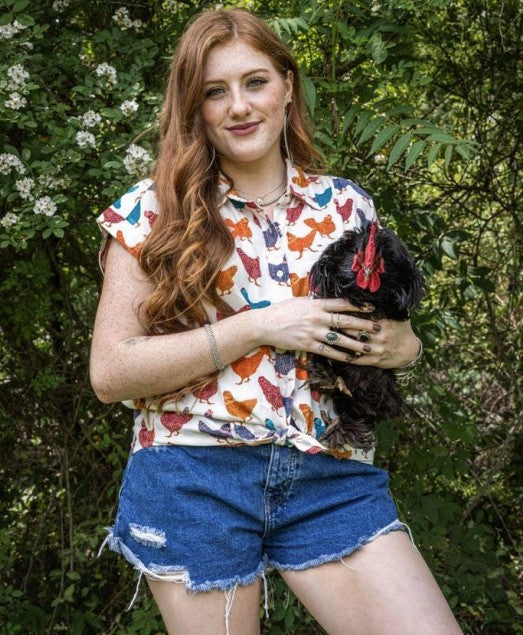 Cotton & Rye Hen House Print Short Sleeve Womens Shirt CRW914