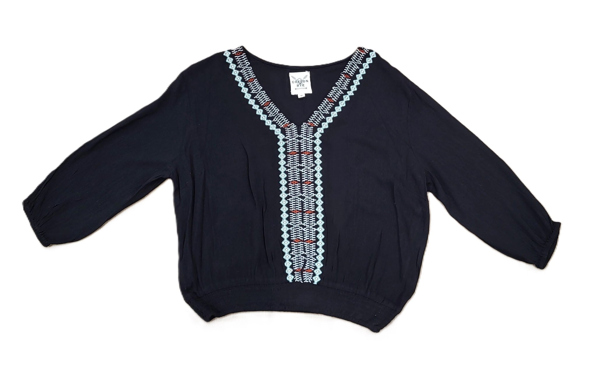 Cotton & Rye Black Long Sleeve Embroidered Shirt CRW952X
