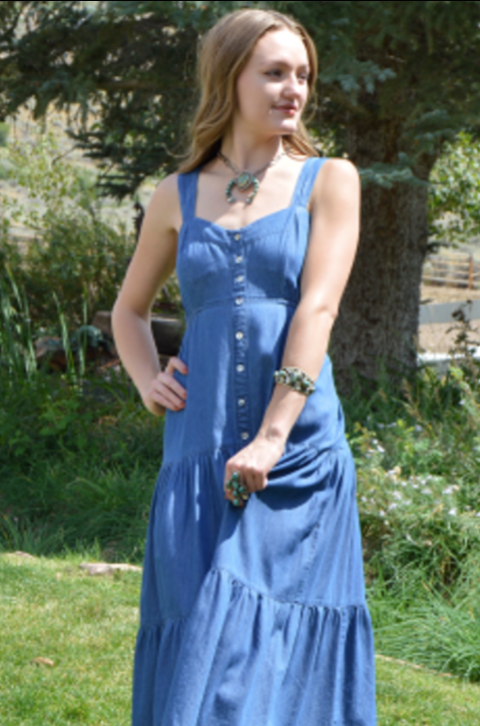 Cotton & Rye Blue Cora Tencel Maxi Sun Dress with Oyster Buttons CRWWD084-067