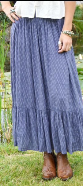 Cotton & Rye Blue Georgia Tencel Tiered Maxi Skirt S068-TEN