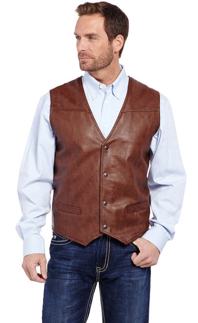 Cripple Creek Whiskey Men's Faux Leather Snap Front Men's Vest with Flannel Lining CW1239