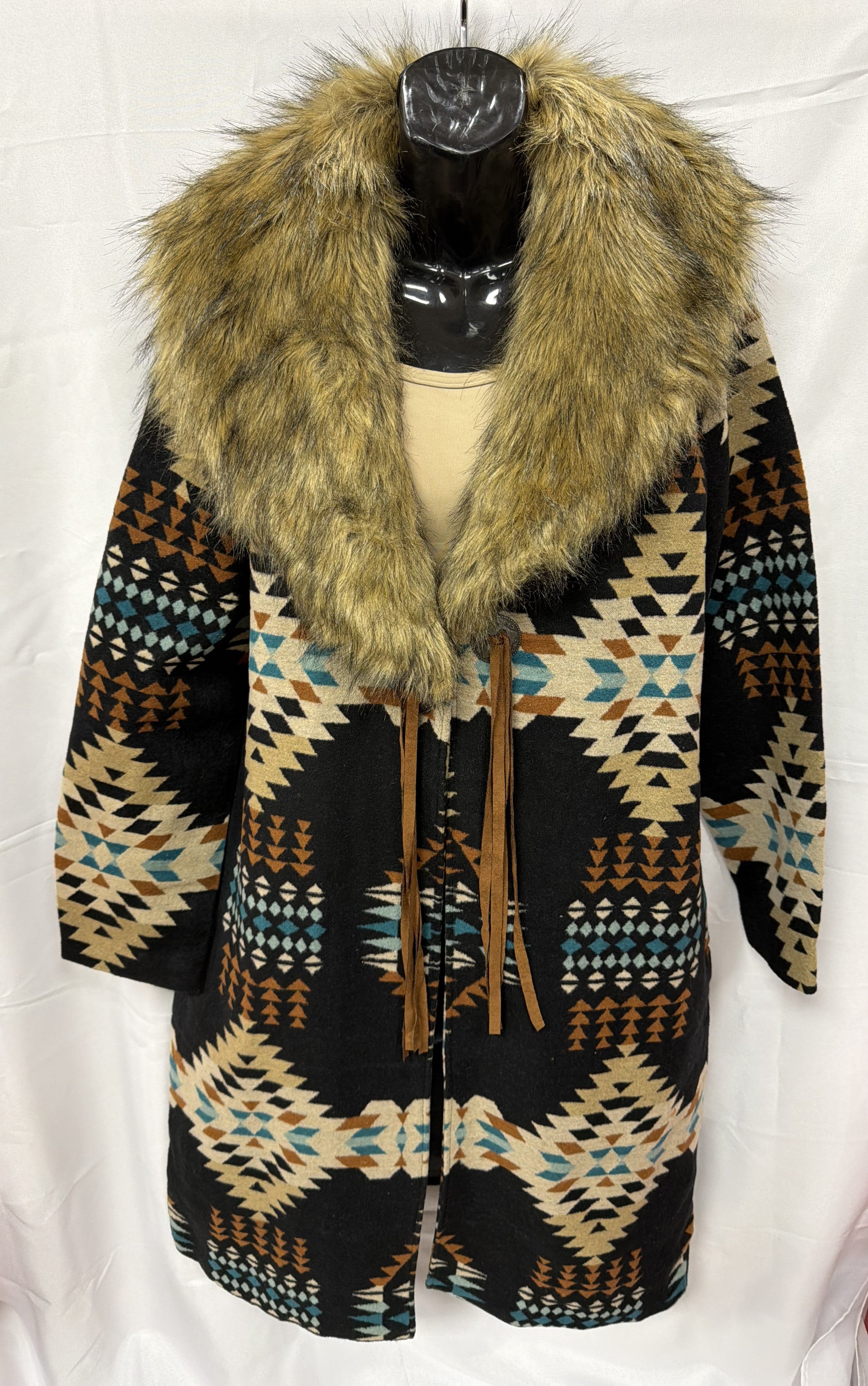 Cotton & Rye Black Long Aztec Women's Coat