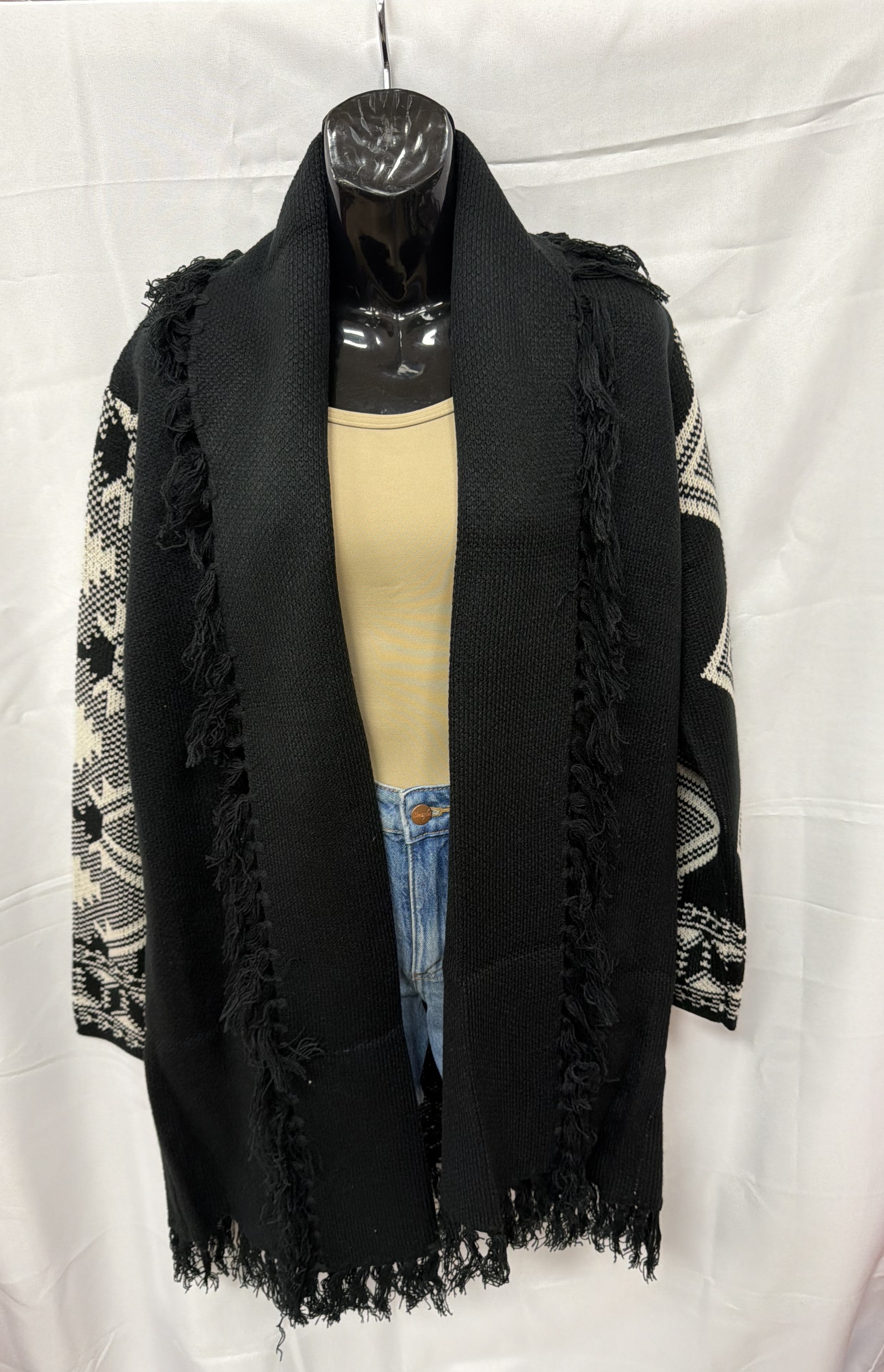 Cotton & Rye Black Aztec Women's Duster With Fringe CRK084X