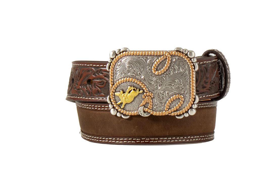 3D Brown Multi Finish Buckle with Bull Rider and Rope Motif D120004202