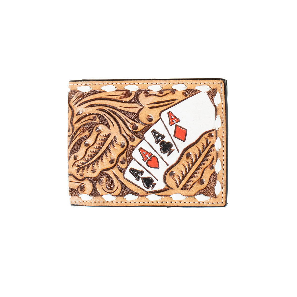 3D Natural Bifold Flip Style Men's Wallet with Hand Painted Ace Cards D250010548