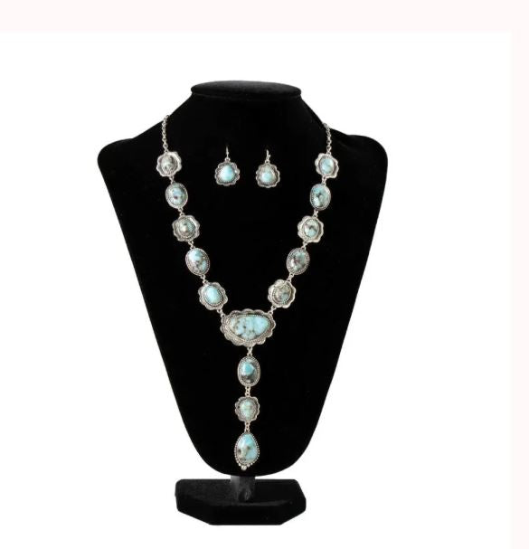 Silver Strike Turquoise and Black Ladies' Earrings and Necklace Set D450021971