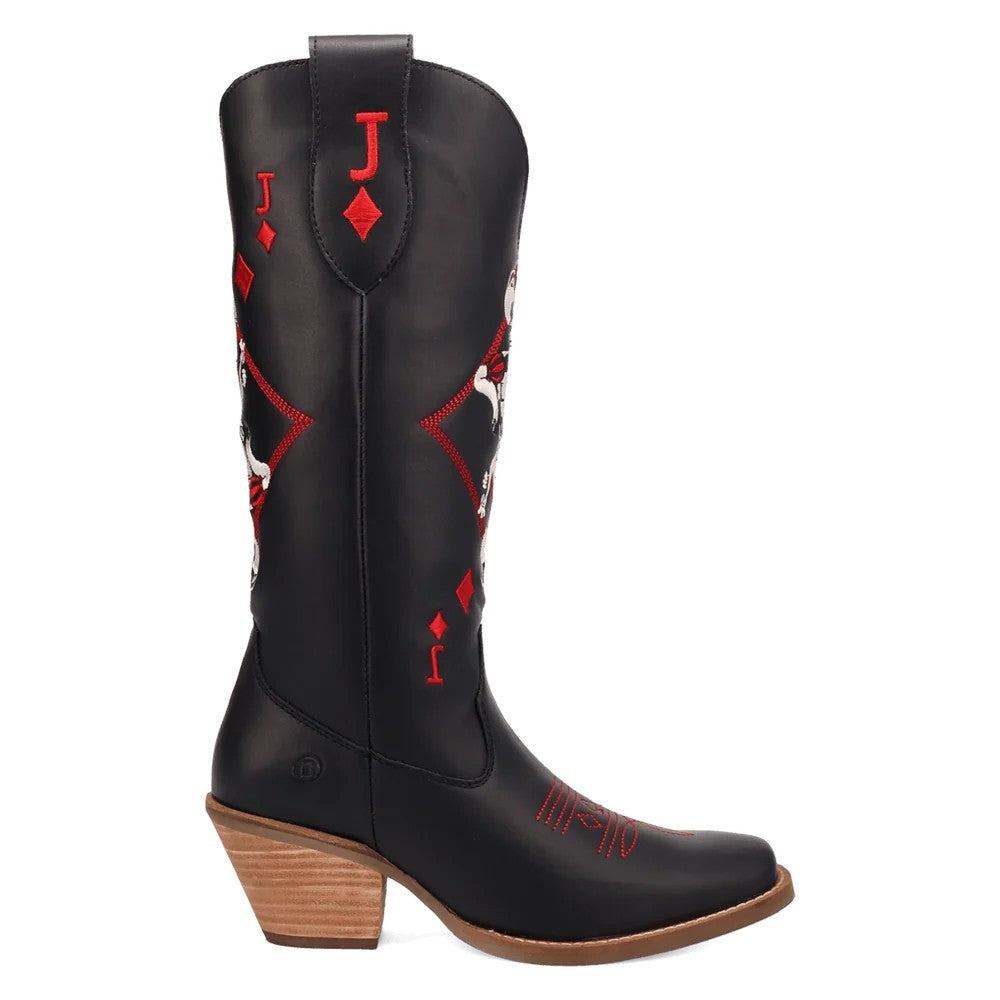 Dingo Black Jack of Diamonds Women's Square Toe Leather Boots DI-2232