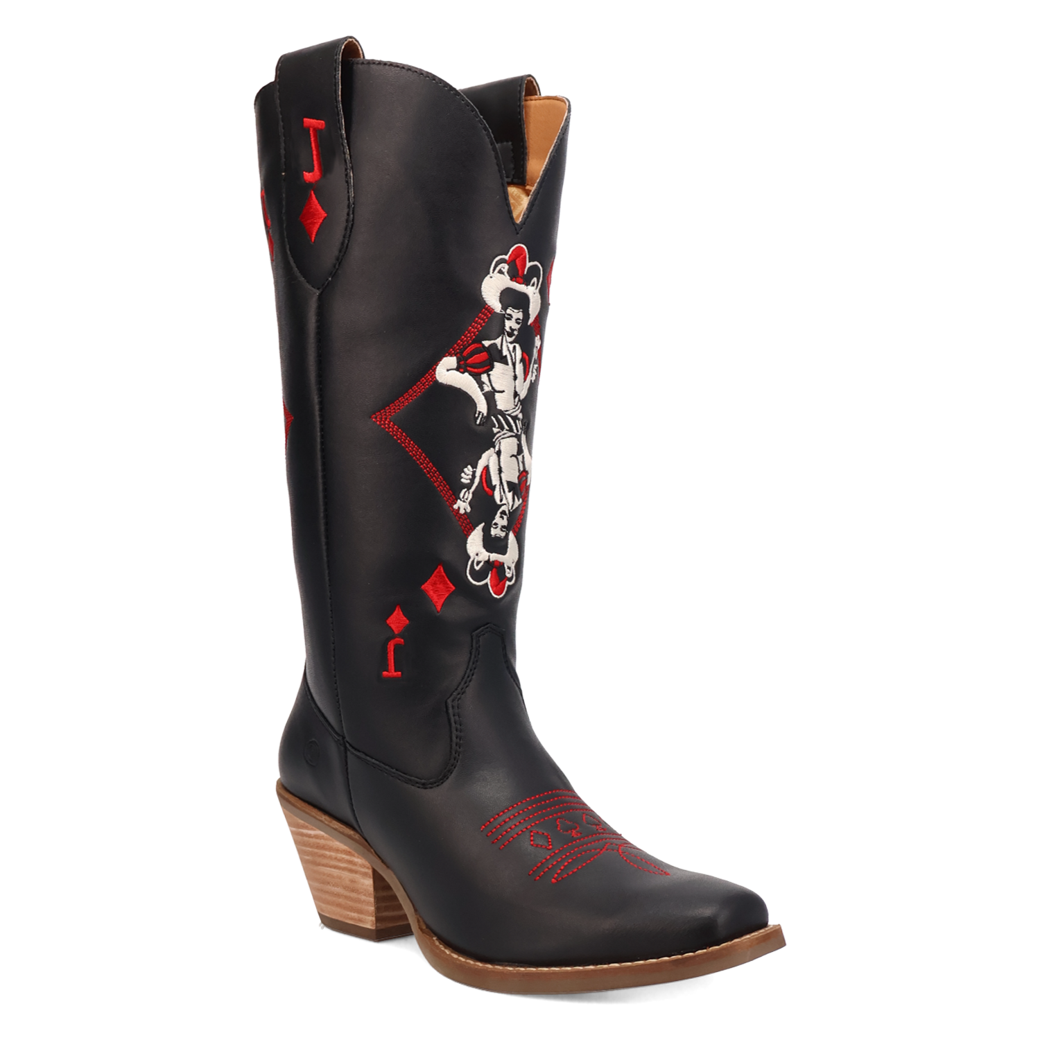 Dingo Black Jack of Diamonds Women's Square Toe Leather Boots DI2232-BLK