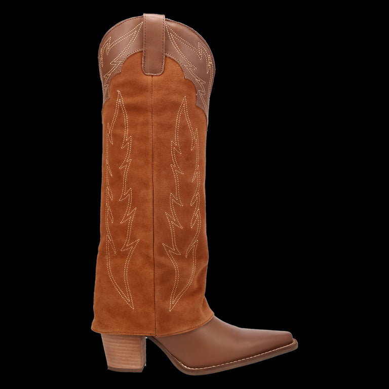 Dingo Brown Wild Horses Women's 16 inch Suede Shaft Snip Toe Western Boots DI2280-BRN