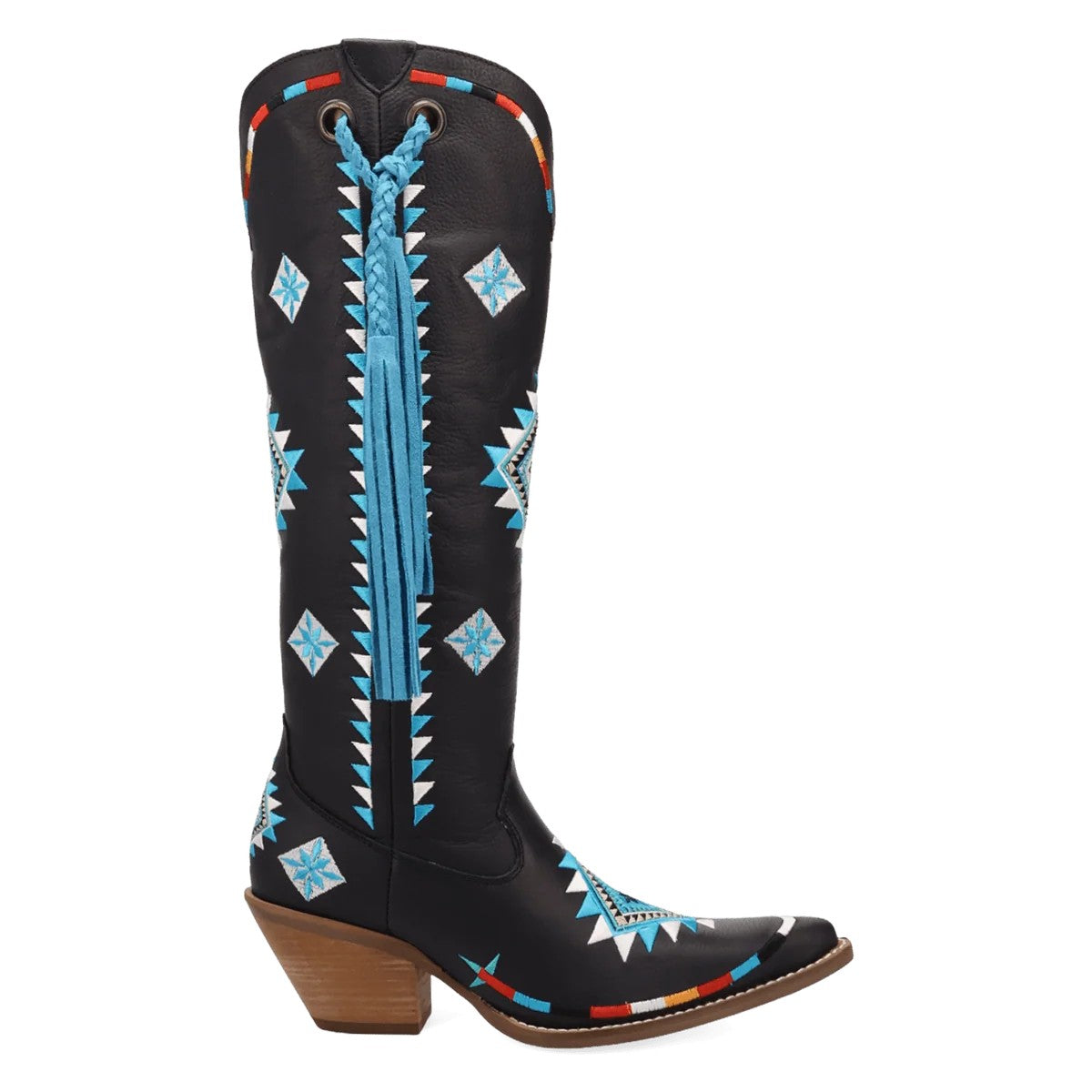 Dingo Black Terracotta Women's 16 inch Snip Toe Leather Western Boots DI2719-BLACK