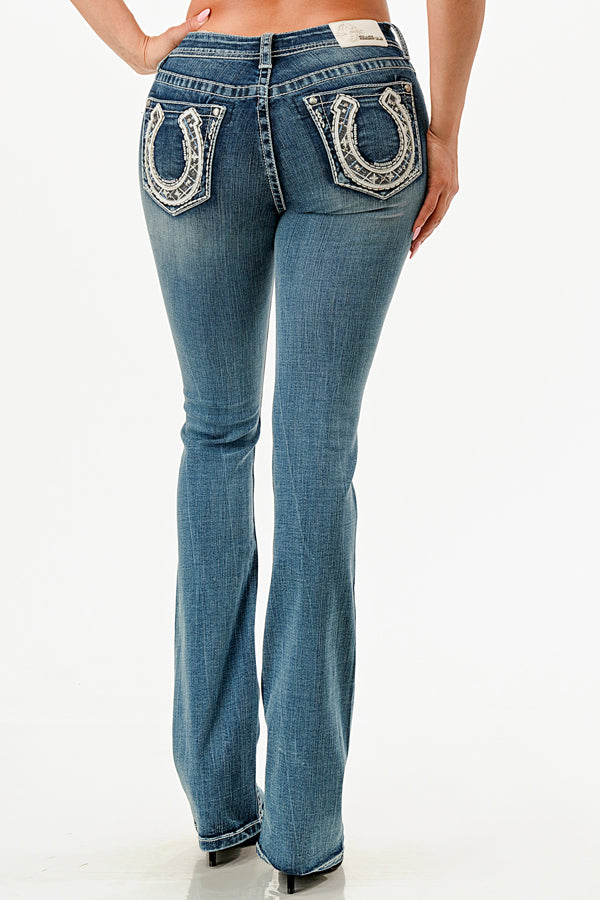 Grace in LA Easy Fit Medium Wash Bootcut Horseshoe Pocket Women's Jeans EB51983