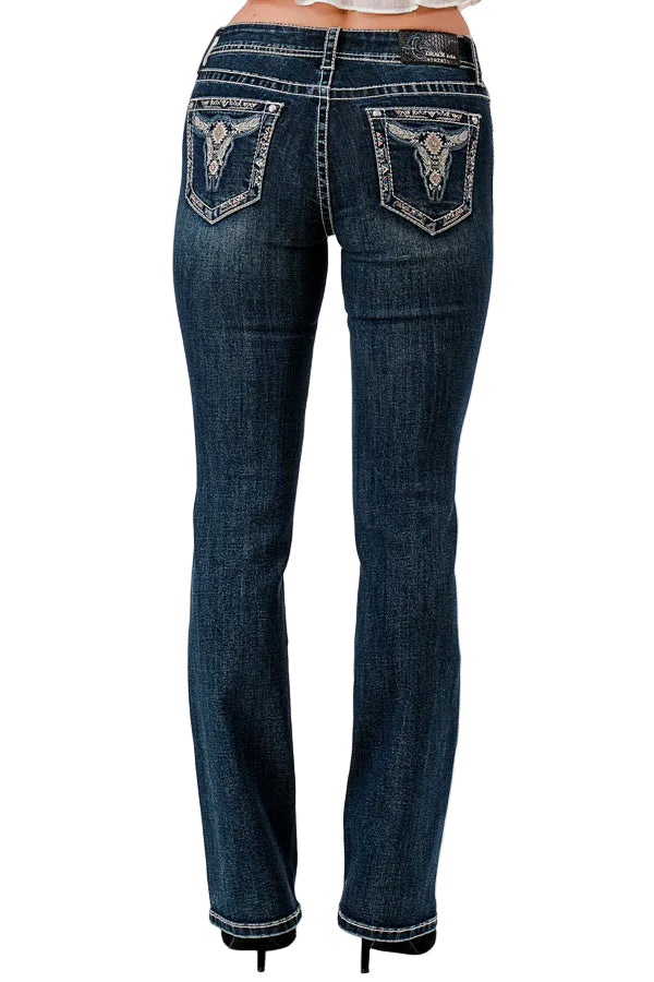 Grace in LA Medium Wash Easy Fit Bootcut Women's Mid Rise Jeans (32 inch Inseam) EB81852-32