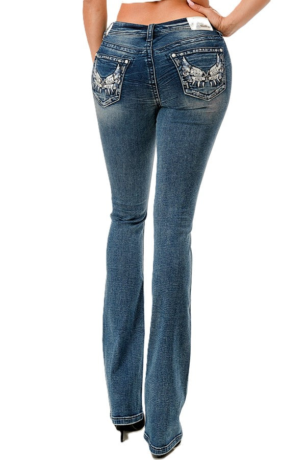 Grace in LA Dark Wash Easy Fit Mid Rise Boot Cut Women's Jeans (32 inch inseam) EBS809KT-32