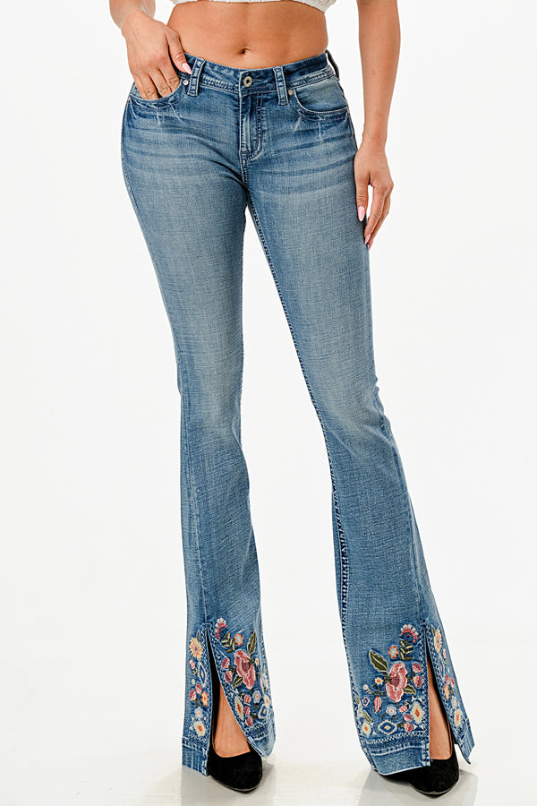 Grace in LA Medium Wash Easy Fit Mid Rise Women's Flare