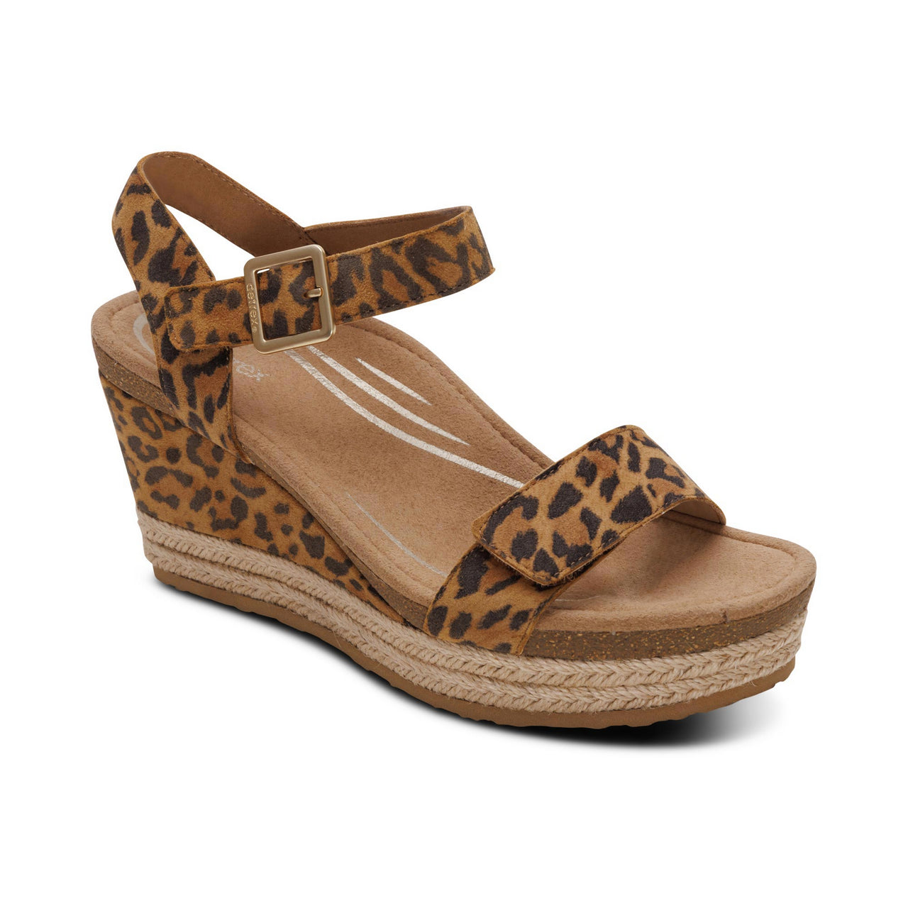Aetrex Sydney Leopard Quarter Strap Espadrille Womens Wedge Sandals EW704