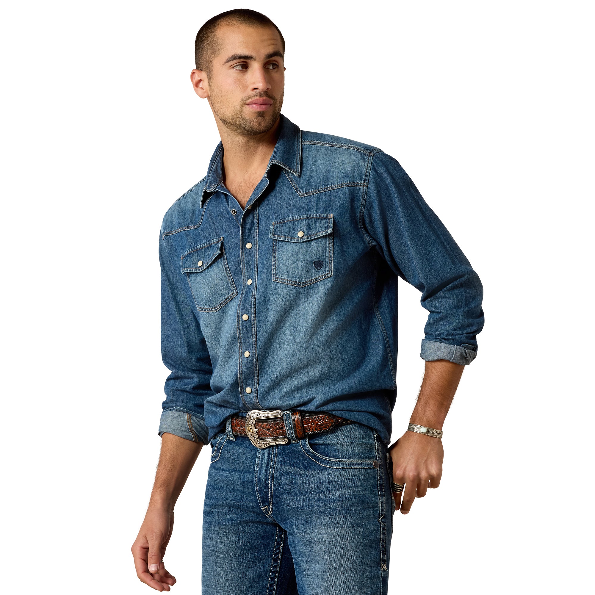 Ariat Stone Denim Retro Fit Collared Longsleeve Men's Snap Front Shirt 10033464