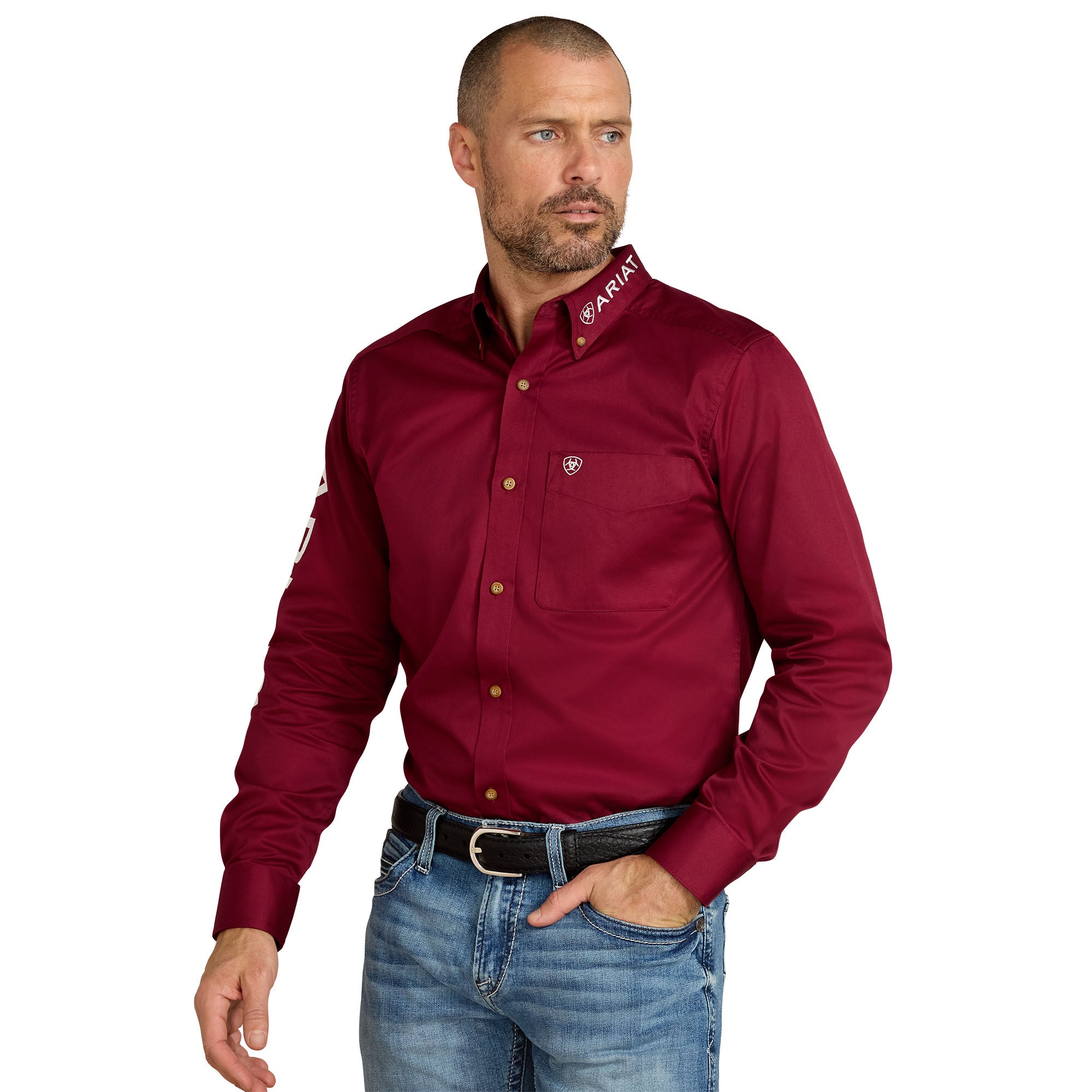 Ariat Burgundy/White Men's Team Logo Twill Fitted Shirt 10034233