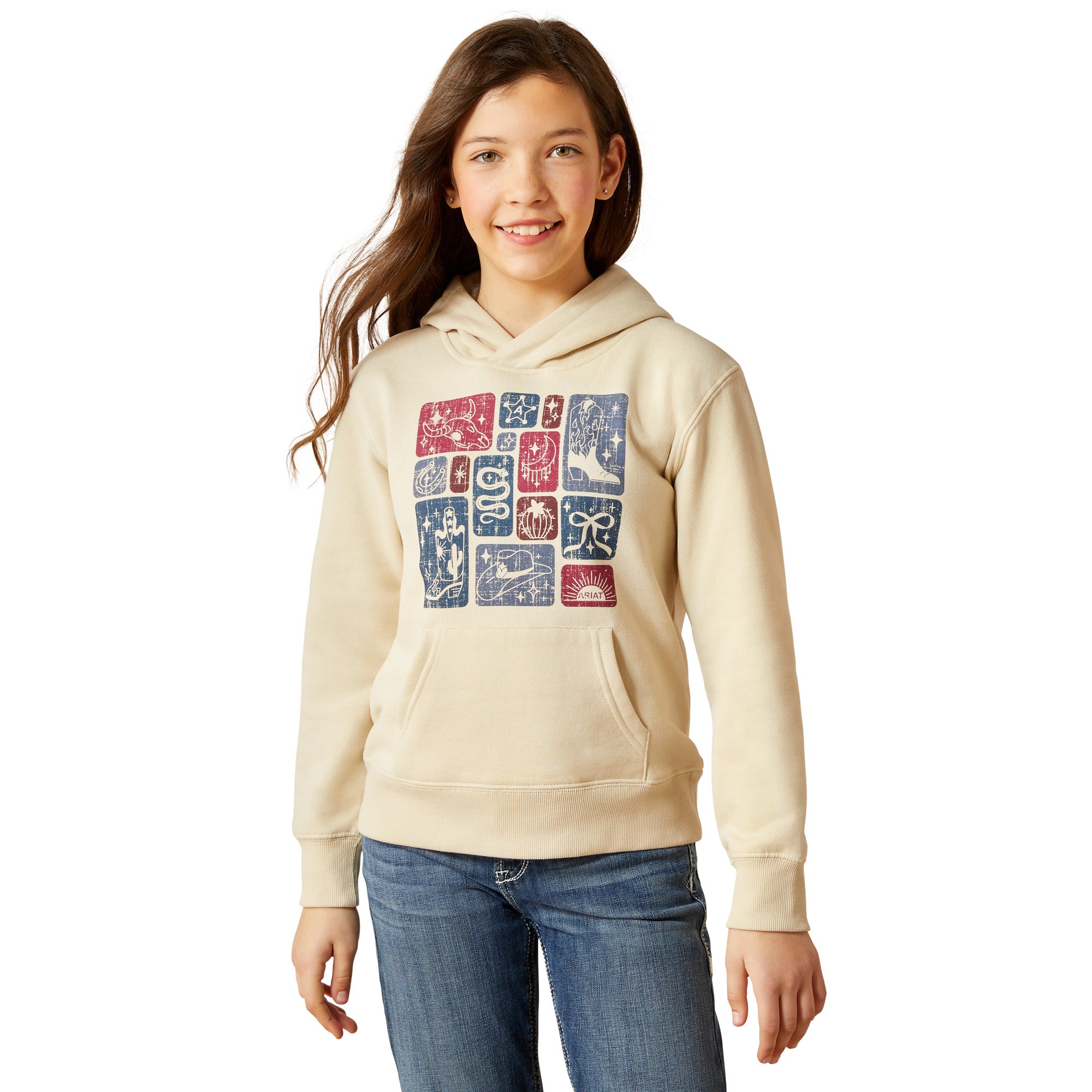 Ariat Oyster Grey Western Blocks Girl's Hoodie 10065937