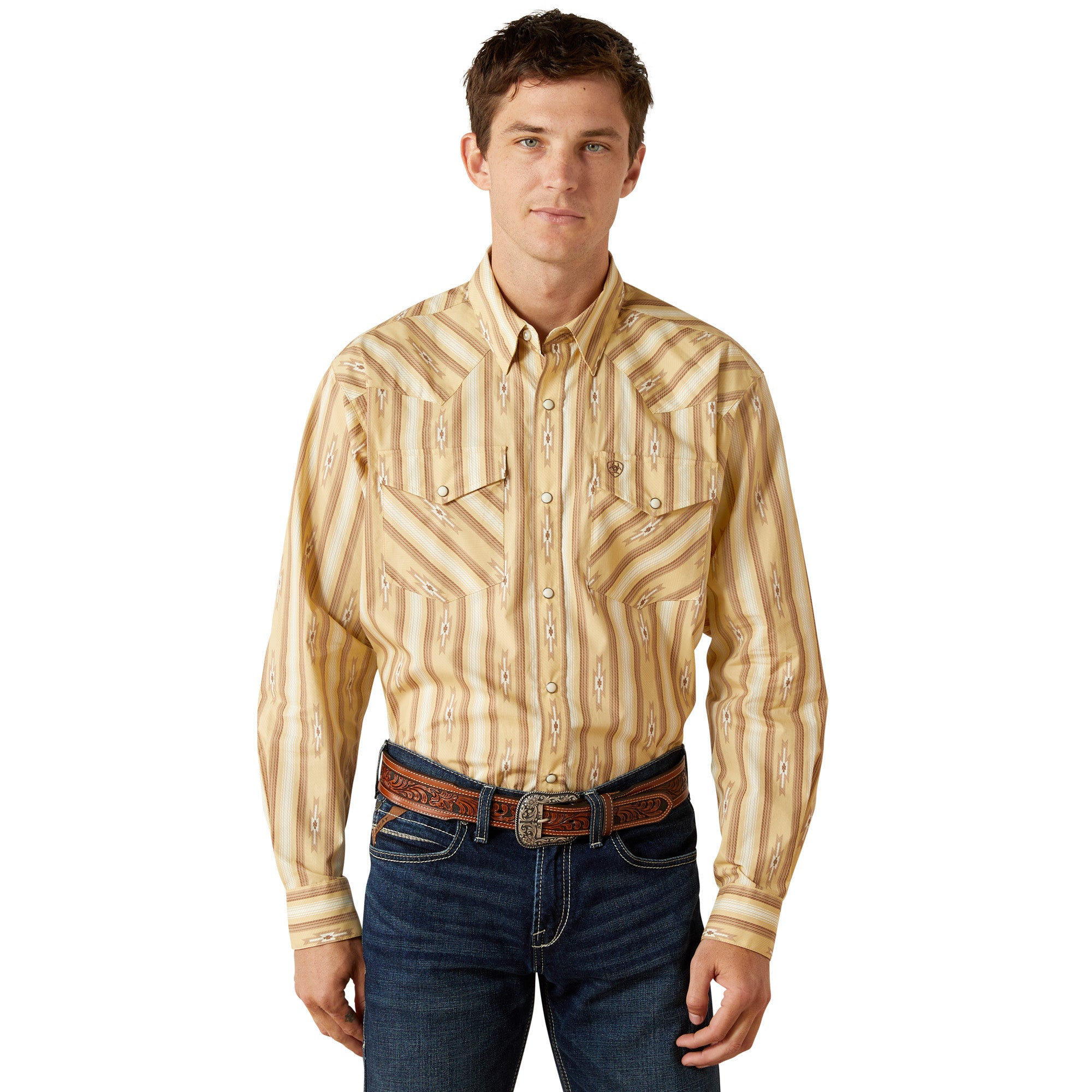 Ariat Beige Tommy Men's Collared Classic Fit Longsleeve Snap Front Shirt 10062188