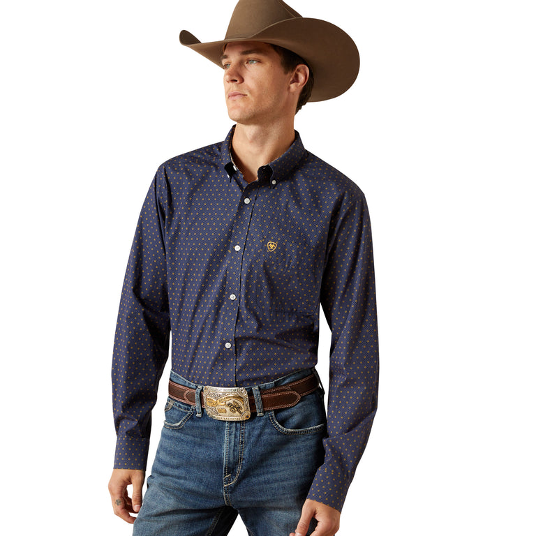 Ariat Mens Wrinkle Free Daven Fitted Shirt Navy