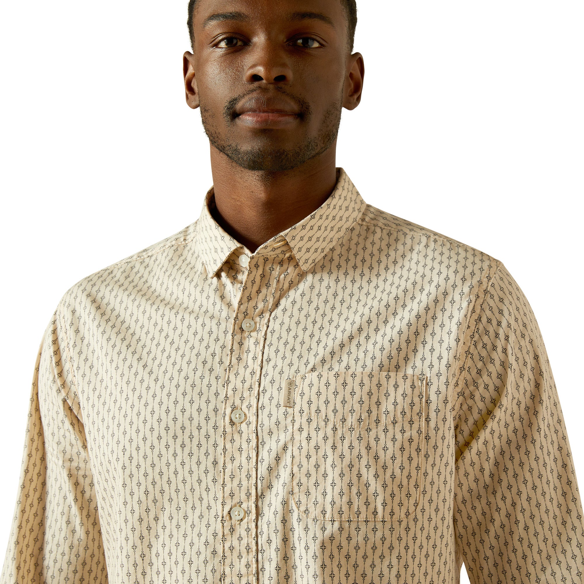 Ariat Off White Maverick Men's Modern Fit Collared Longsleeve Shirt 10062217