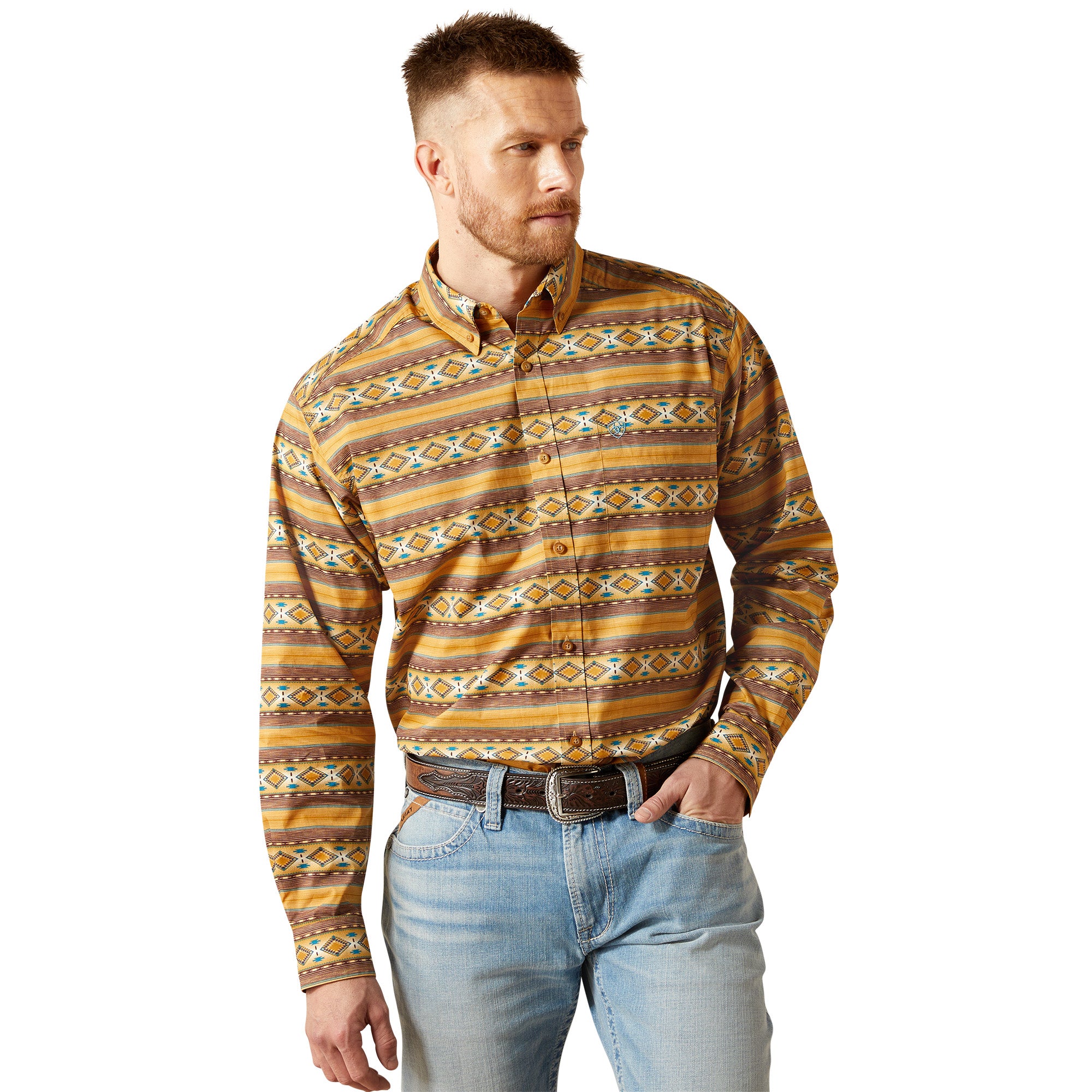 Ariat Tan with Aztec Print Teddi Men's Classic Fit Longsleeve Collared Shirt 10065767