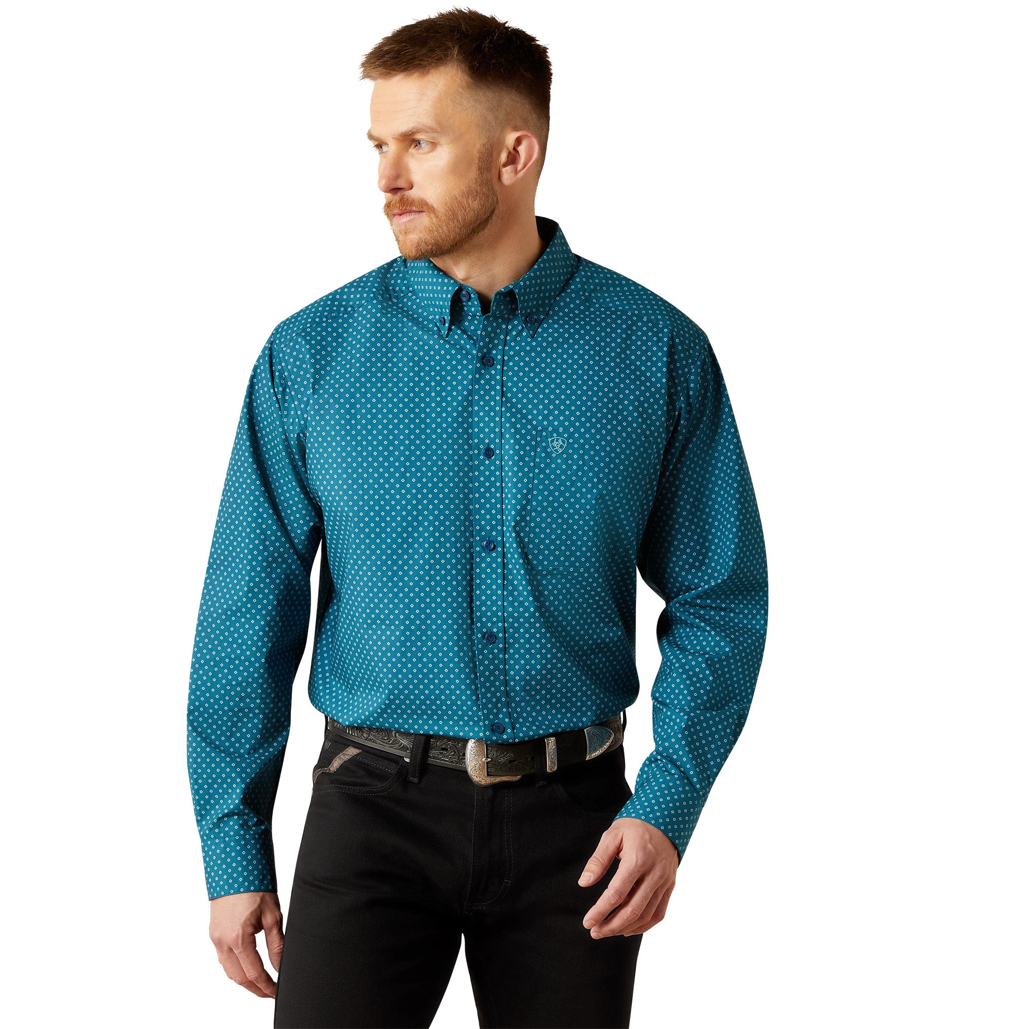 Ariat Dark Teal Tyce Men's Collared Longsleeve Classic Fit Shirt 10065768